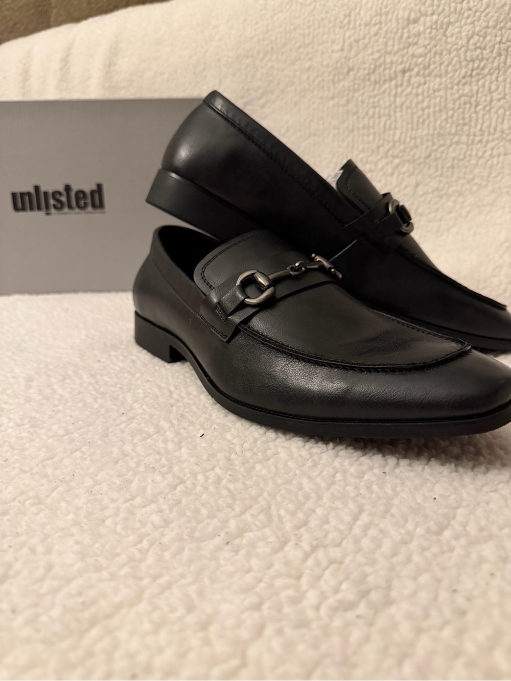 Unlisted Black Leather Metal Bit Slip-On Loafers